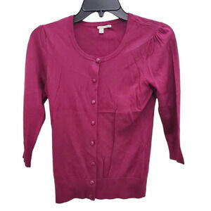 Halogen Women's Magenta Rayon‎ Blend Knit Button Up 3/4 Sleeve Cardigan Size XS